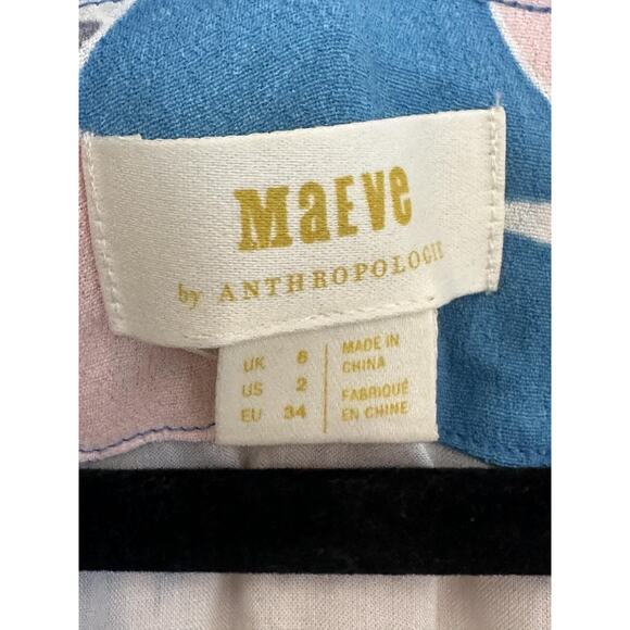 Maeve Anthropologie Dress Womens 2 Blue White Floral Maxi Wrap Belted V Neck - Picture 4 of 9